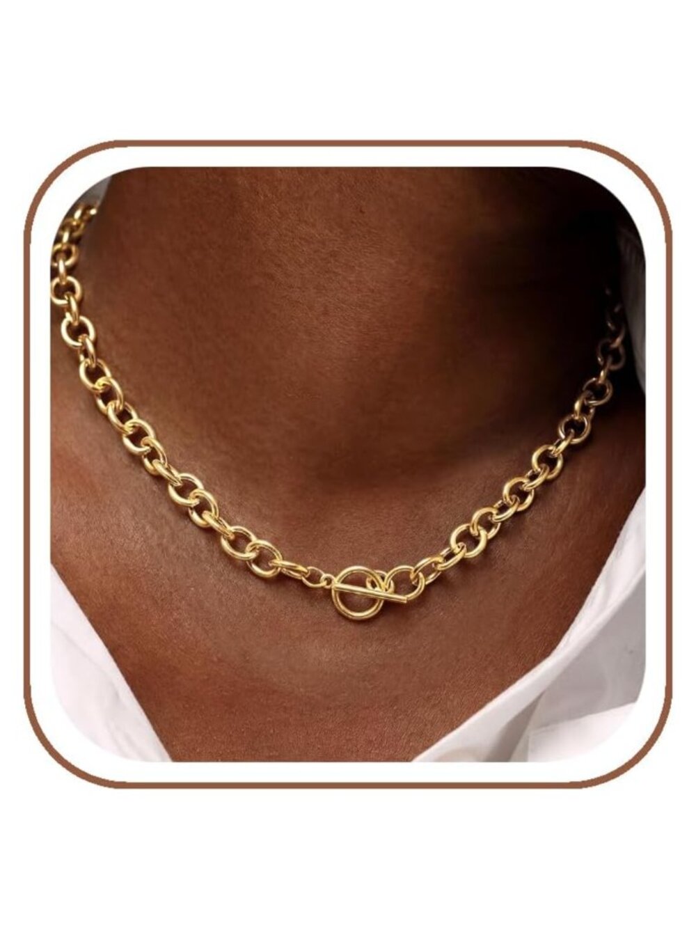 14K Gold Plated Chunky Toggle Clasp Necklace Women Jewelry